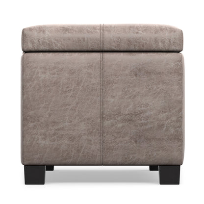 Distressed Grey Taupe Distressed Vegan Leather | Dover Storage Ottoman in Distressed Vegan Leather