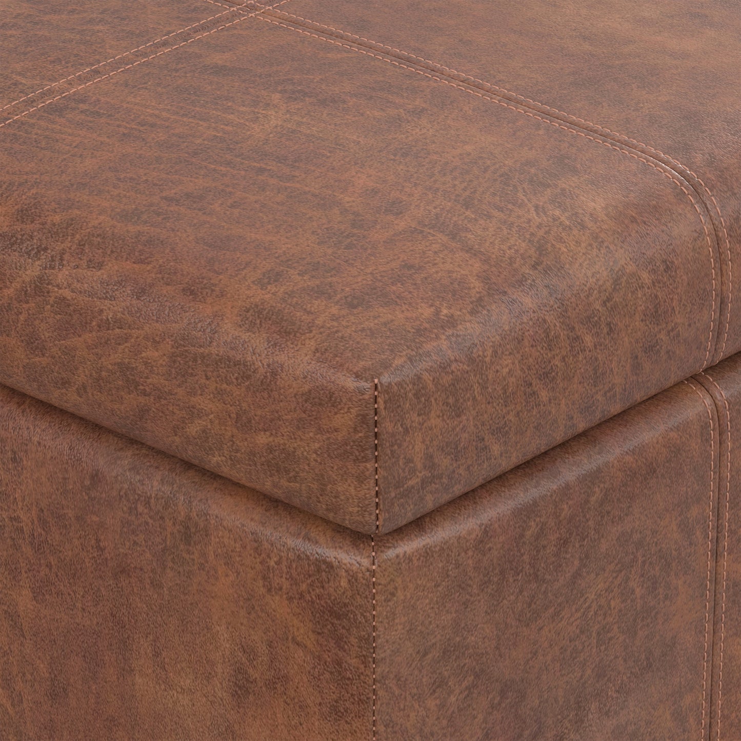 Distressed Saddle Brown Distressed Vegan Leather | Dover Storage Ottoman in Distressed Vegan Leather