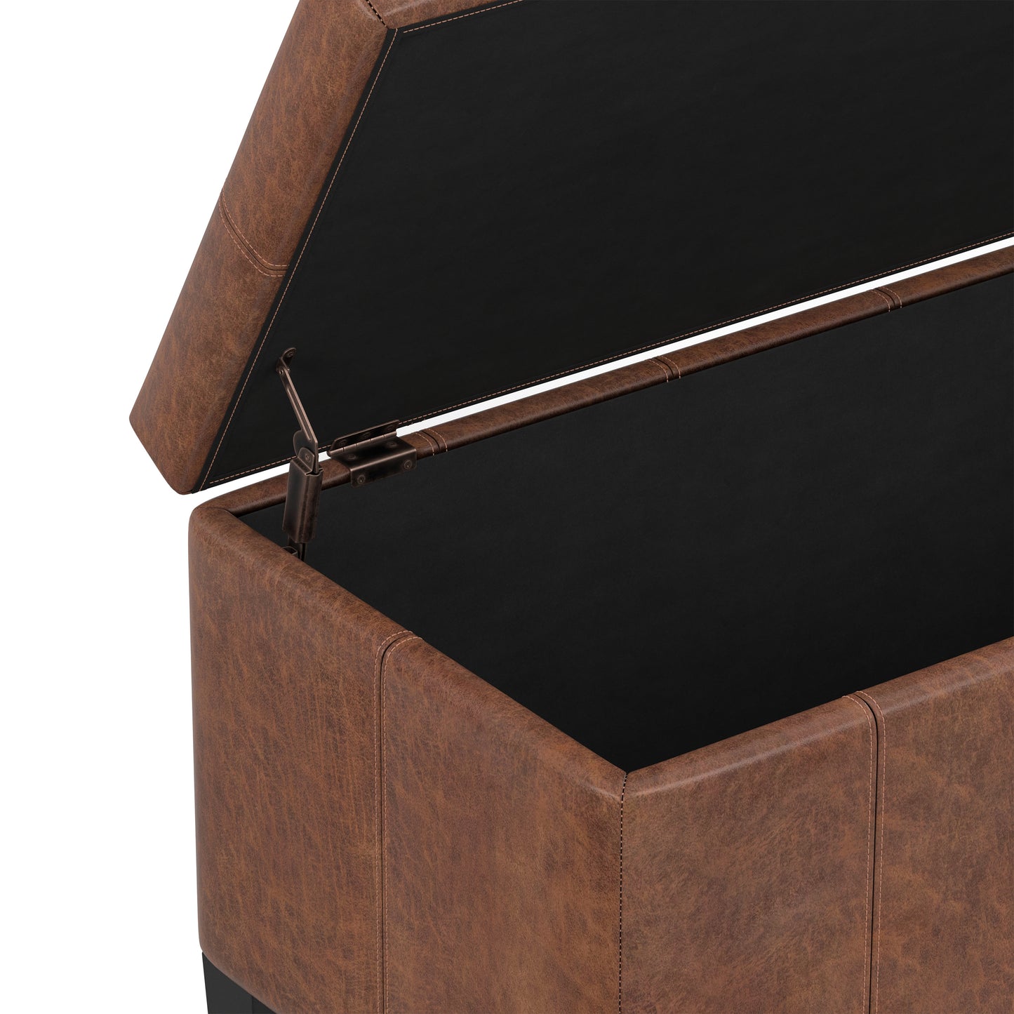 Distressed Saddle Brown Distressed Vegan Leather | Dover Storage Ottoman in Distressed Vegan Leather
