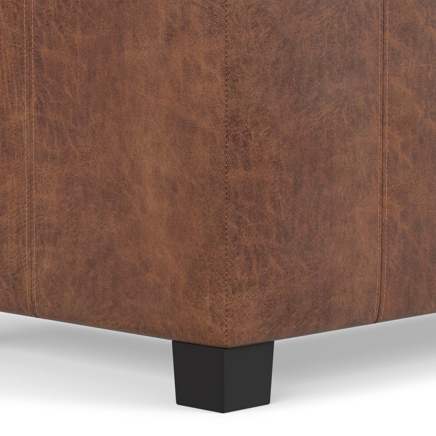 Distressed Saddle Brown Distressed Vegan Leather | Dover Storage Ottoman in Distressed Vegan Leather