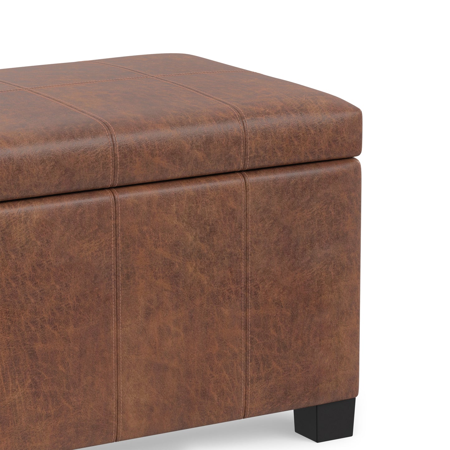 Distressed Saddle Brown Distressed Vegan Leather | Dover Storage Ottoman in Distressed Vegan Leather
