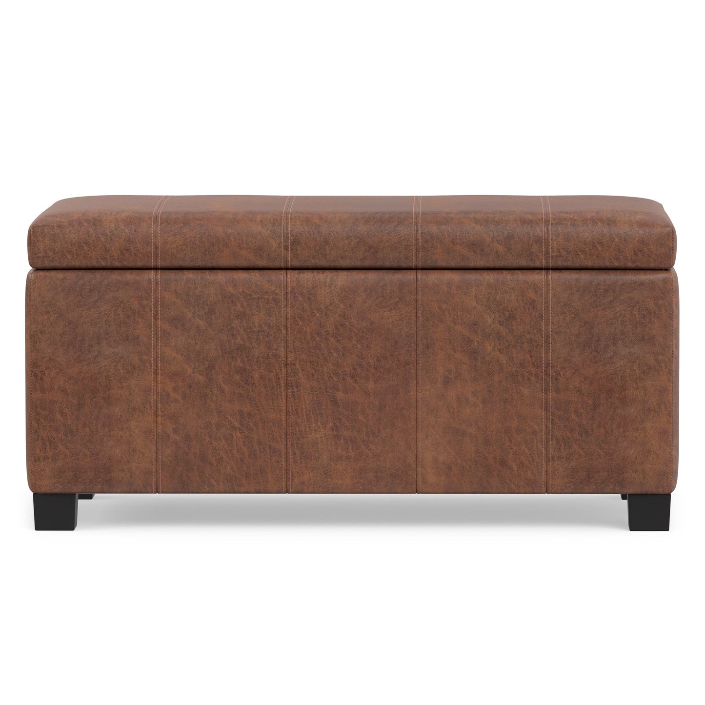 Distressed Saddle Brown Distressed Vegan Leather | Dover Storage Ottoman in Distressed Vegan Leather