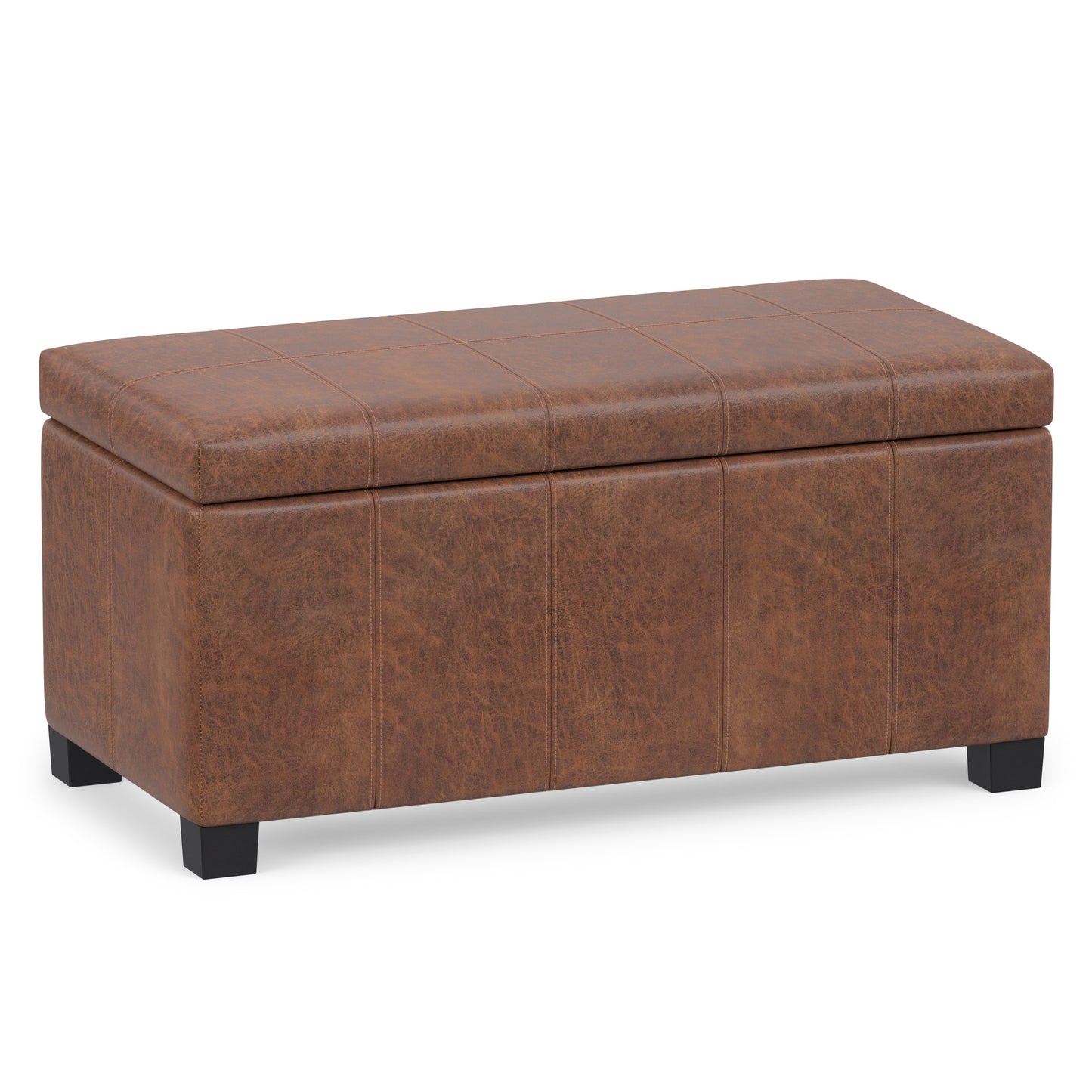 Distressed Saddle Brown Distressed Vegan Leather | Dover Storage Ottoman in Distressed Vegan Leather
