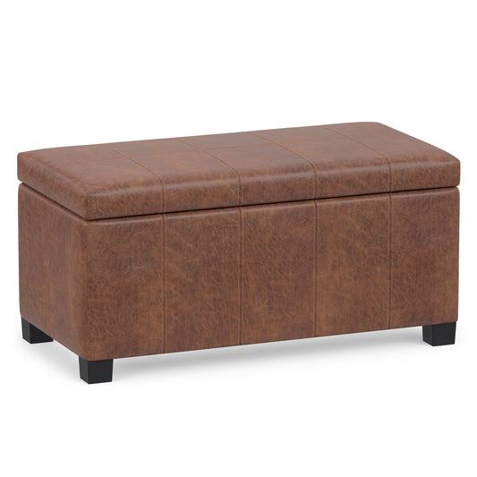 Distressed Saddle Brown Distressed Vegan Leather | Dover Storage Ottoman in Distressed Vegan Leather