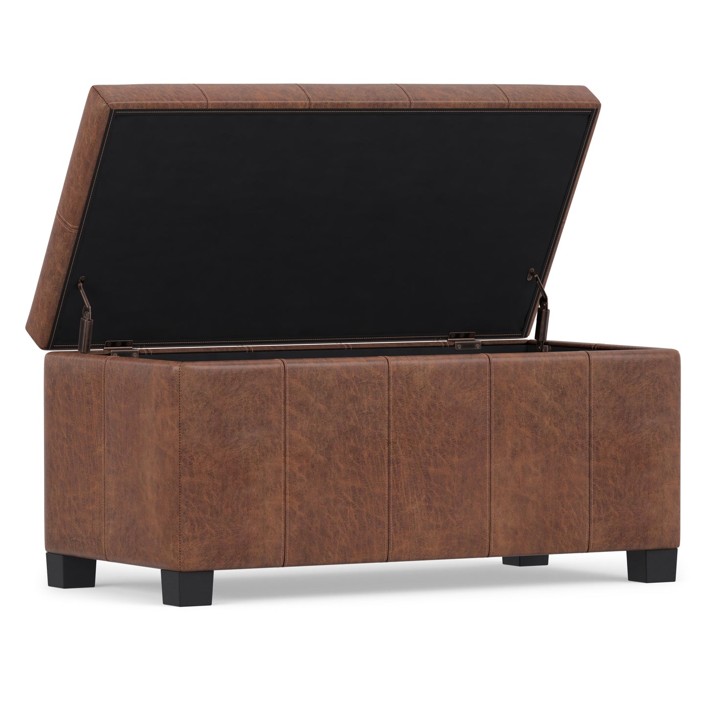 Distressed Saddle Brown Distressed Vegan Leather | Dover Storage Ottoman in Distressed Vegan Leather