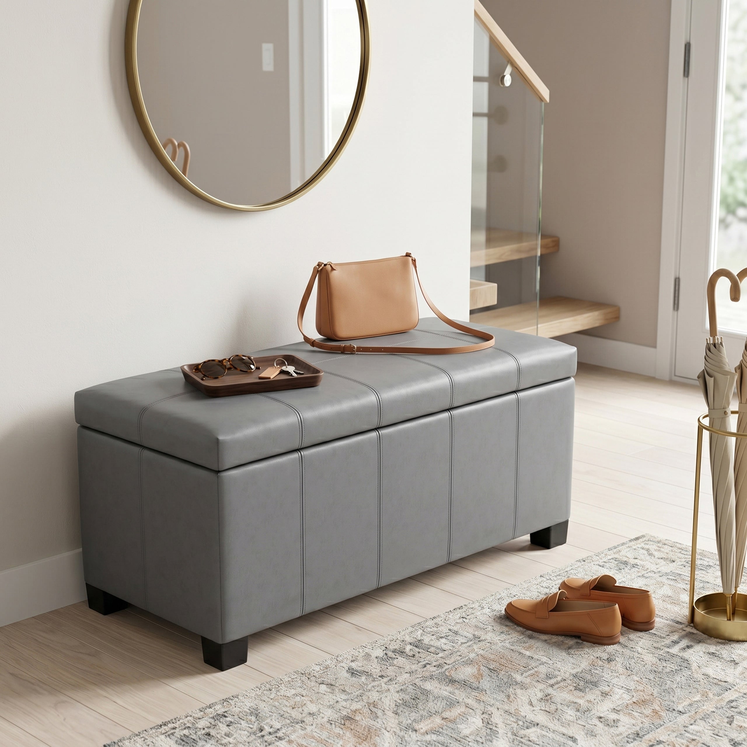 Stone Grey Vegan Leather | Dover Storage Ottoman in Vegan Leather