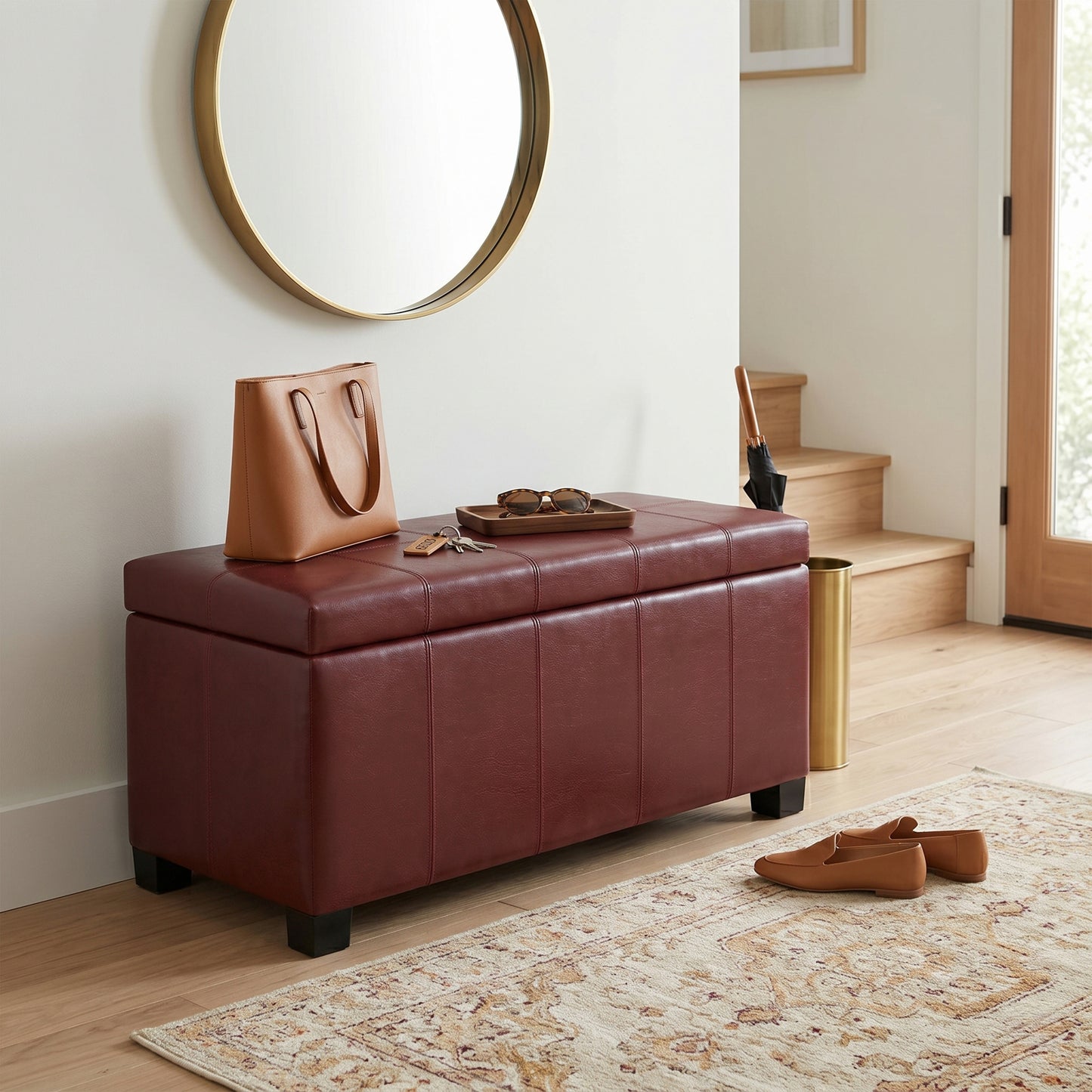 Radicchio Red Vegan Leather | Dover Storage Ottoman in Vegan Leather