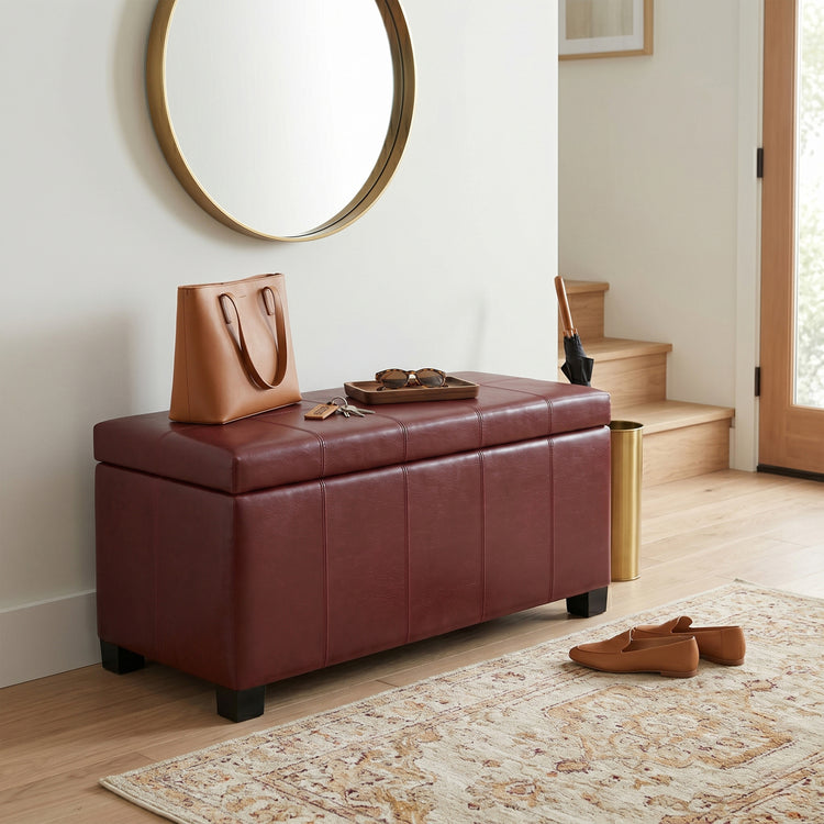 Radicchio Red Vegan Leather | Dover Storage Ottoman in Vegan Leather