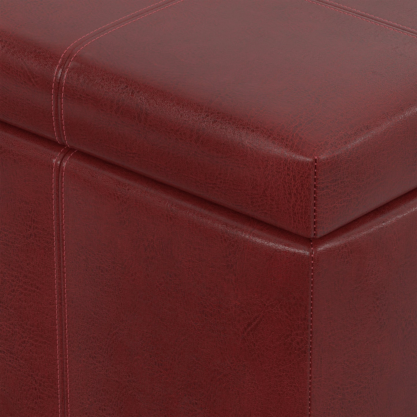 Radicchio Red Vegan Leather | Dover Storage Ottoman in Vegan Leather