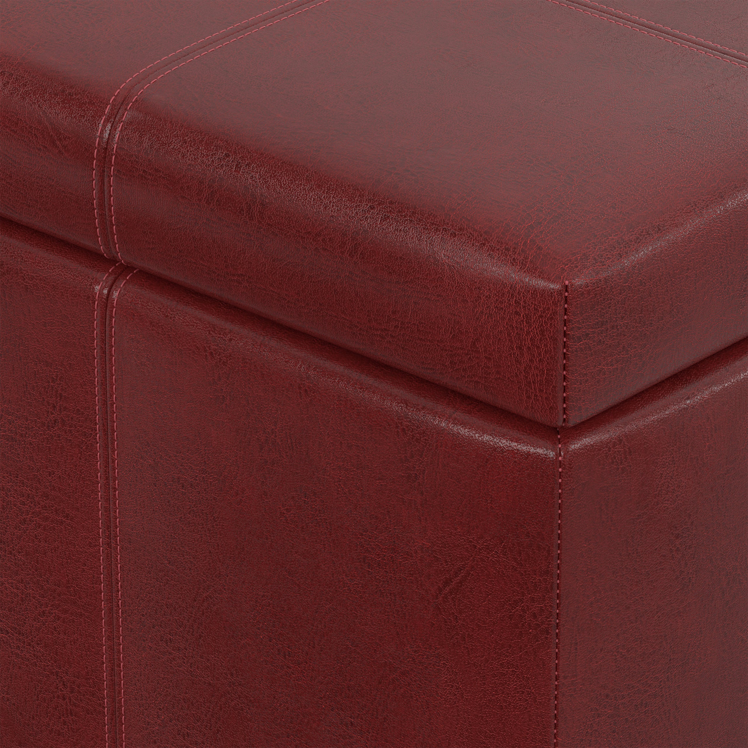 Radicchio Red Vegan Leather | Dover Storage Ottoman in Vegan Leather