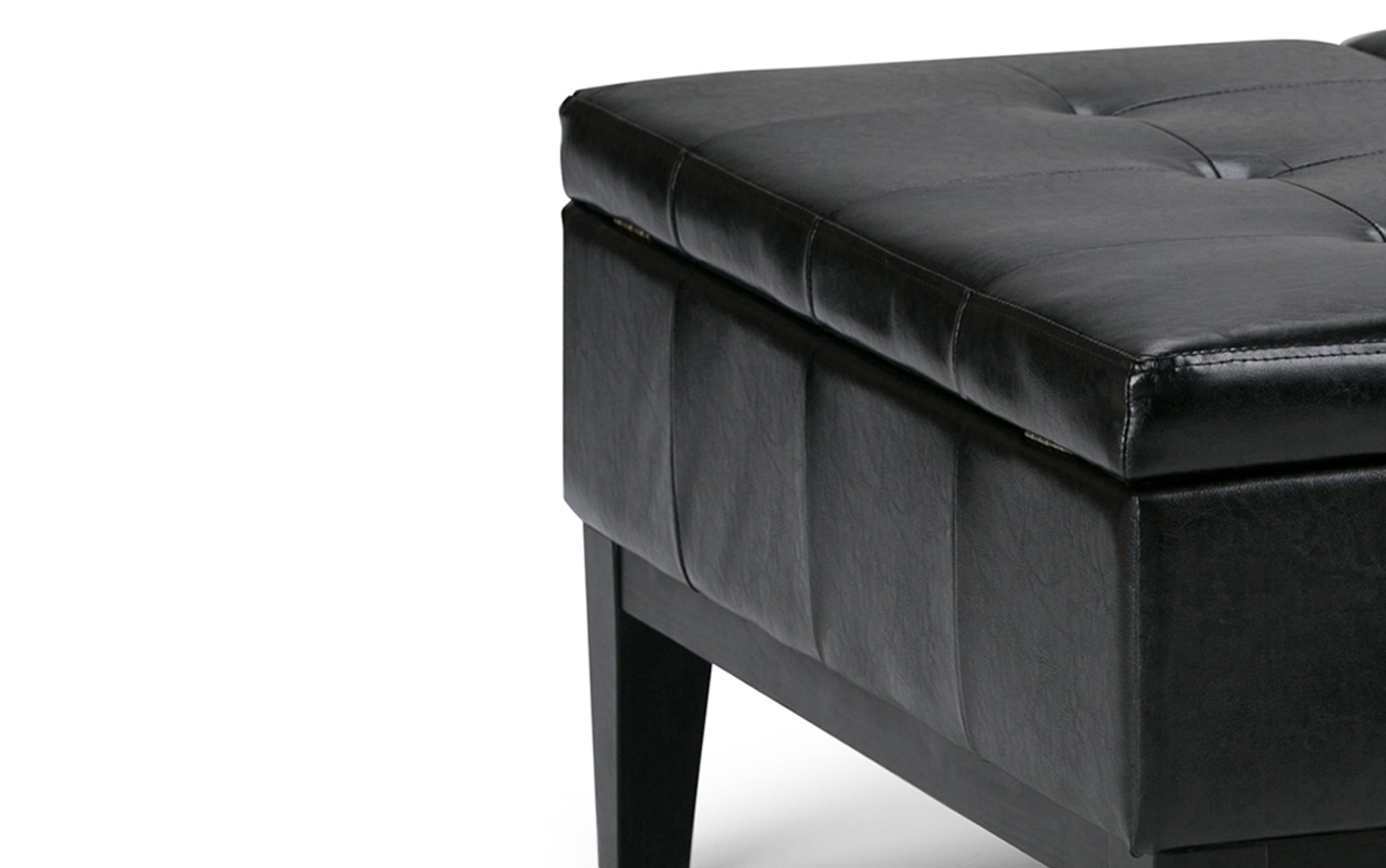 Midnight Black Vegan Leather | Dover Square Vegan Leather Coffee Table Storage Ottoman