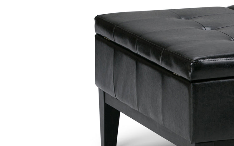 Midnight Black Vegan Leather | Dover Square Vegan Leather Coffee Table Storage Ottoman
