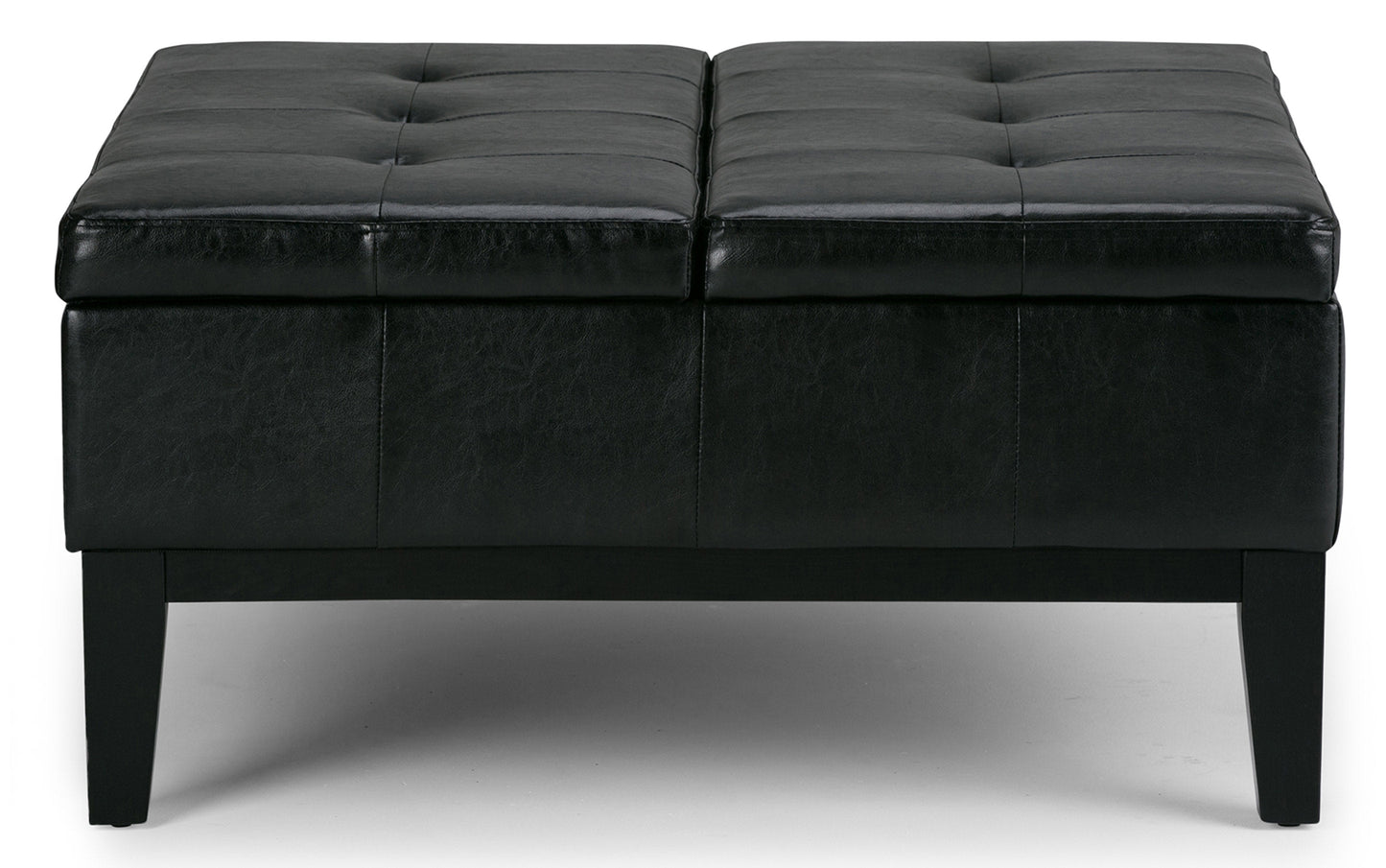 Midnight Black Vegan Leather | Dover Square Vegan Leather Coffee Table Storage Ottoman