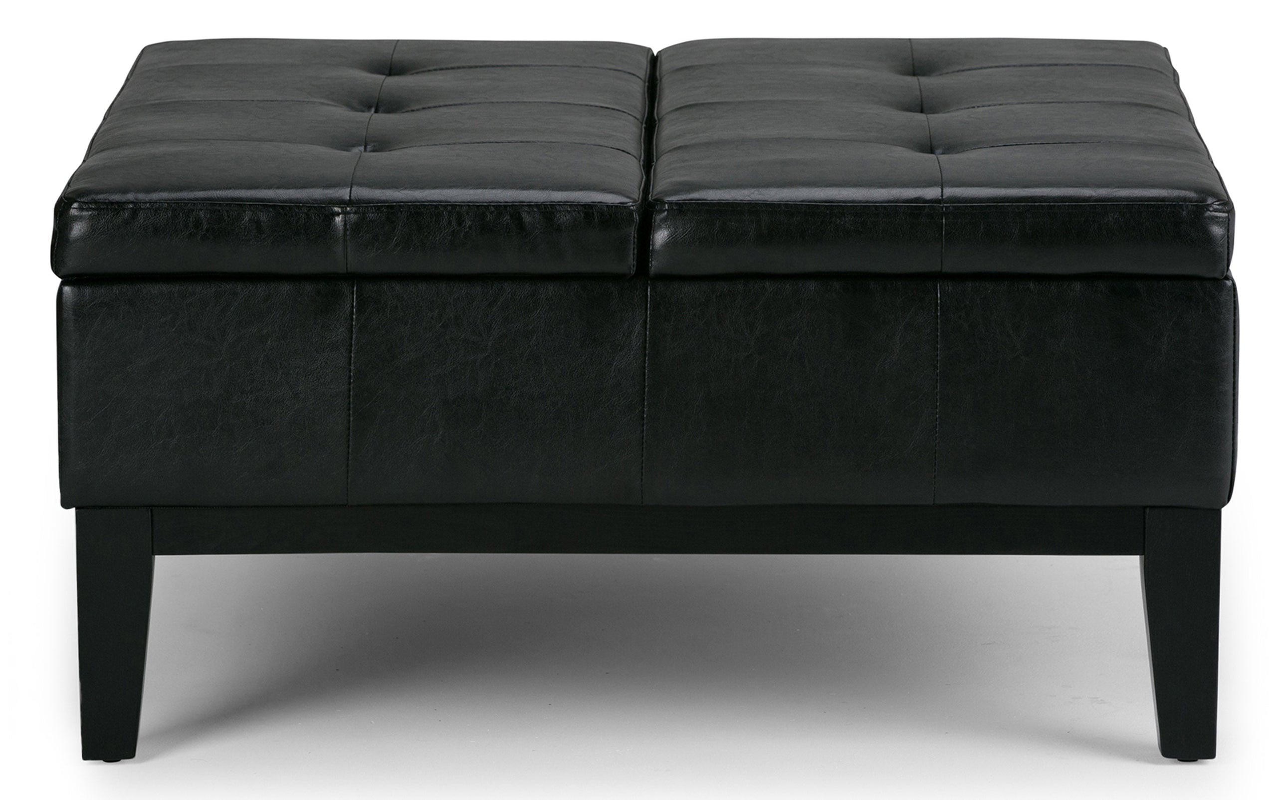 Midnight Black Vegan Leather | Dover Square Vegan Leather Coffee Table Storage Ottoman