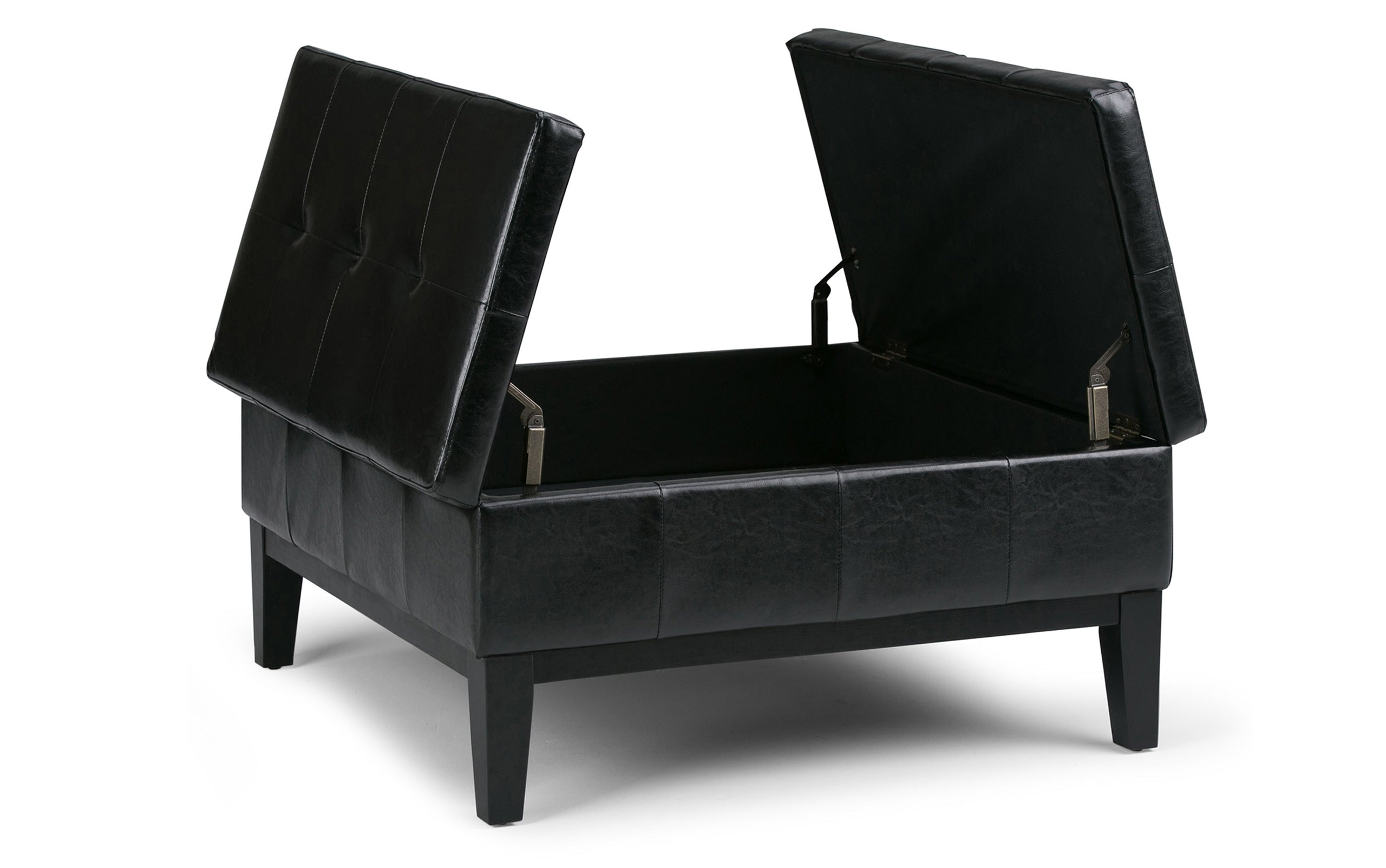 Midnight Black Vegan Leather | Dover Square Vegan Leather Coffee Table Storage Ottoman