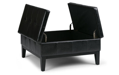 Midnight Black Vegan Leather | Dover Square Vegan Leather Coffee Table Storage Ottoman