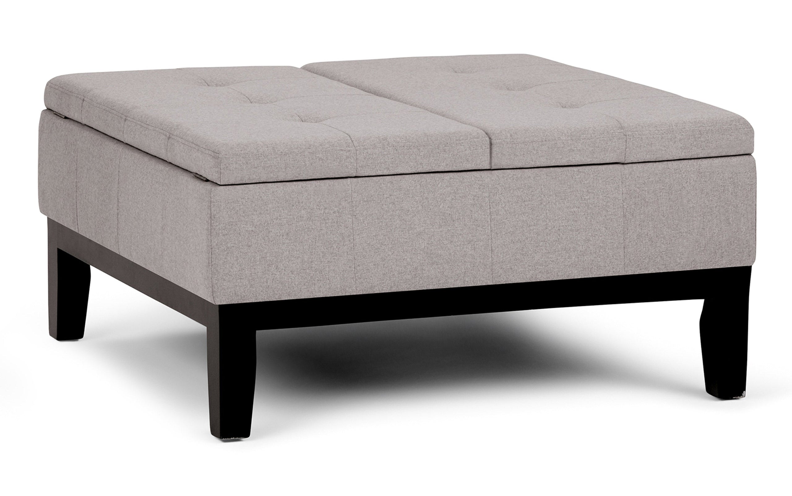 Cloud Grey Linen Style Fabric | Dover Square Vegan Leather Coffee Table Storage Ottoman
