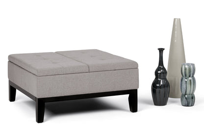 Cloud Grey Linen Style Fabric | Dover Square Vegan Leather Coffee Table Storage Ottoman