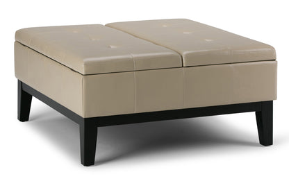 Satin Cream Vegan Leather | Dover Square Vegan Leather Coffee Table Storage Ottoman