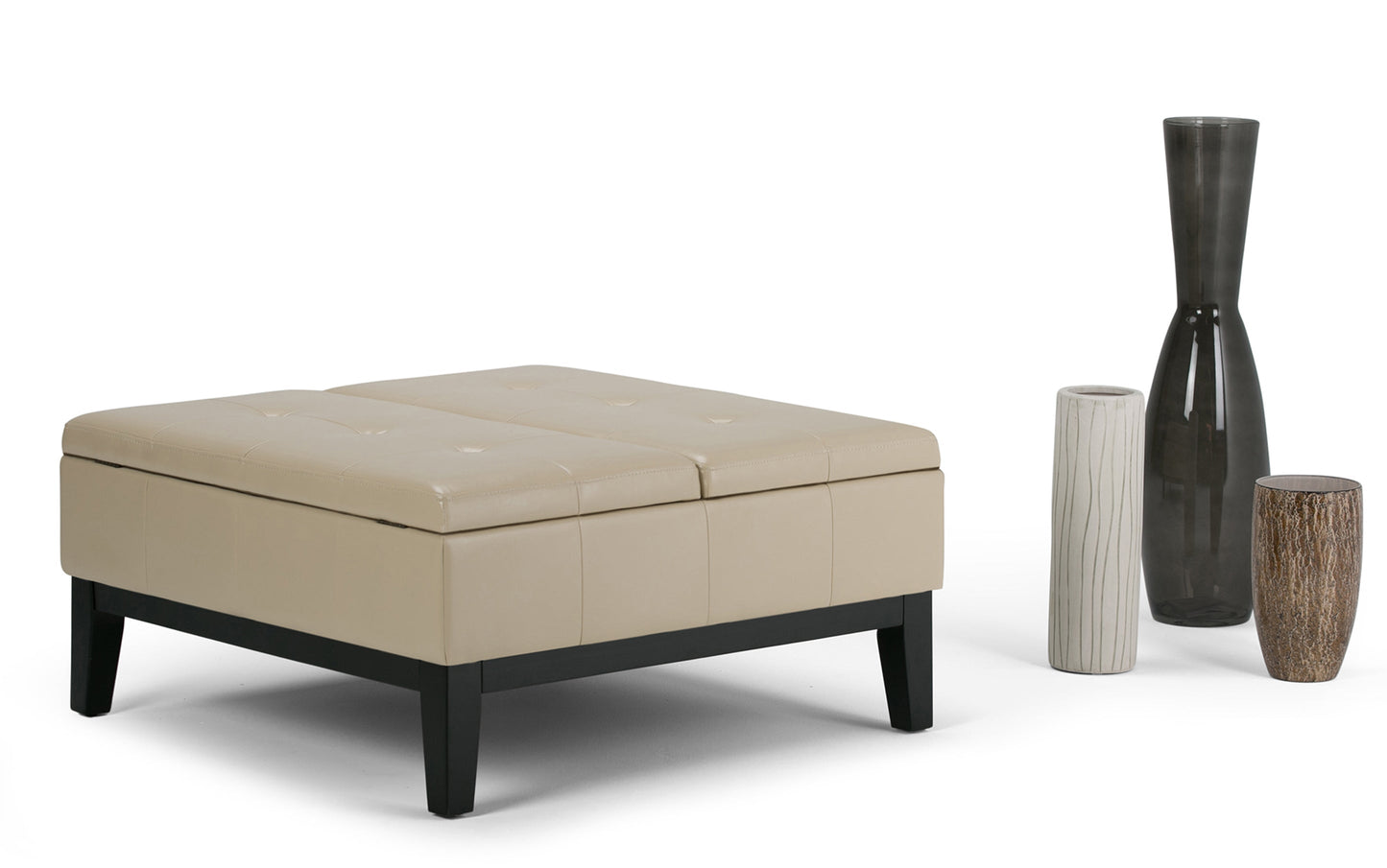 Satin Cream Vegan Leather | Dover Square Vegan Leather Coffee Table Storage Ottoman