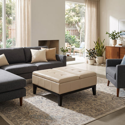 Satin Cream Vegan Leather | Dover Table Ottoman in Vegan Leather