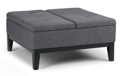 Slate Grey Linen Style Fabric | Dover Square Vegan Leather Coffee Table Storage Ottoman