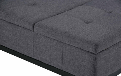 Slate Grey Linen Style Fabric | Dover Square Vegan Leather Coffee Table Storage Ottoman