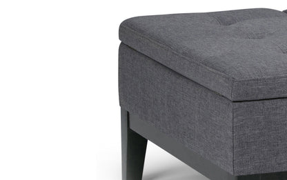 Slate Grey Linen Style Fabric | Dover Square Vegan Leather Coffee Table Storage Ottoman