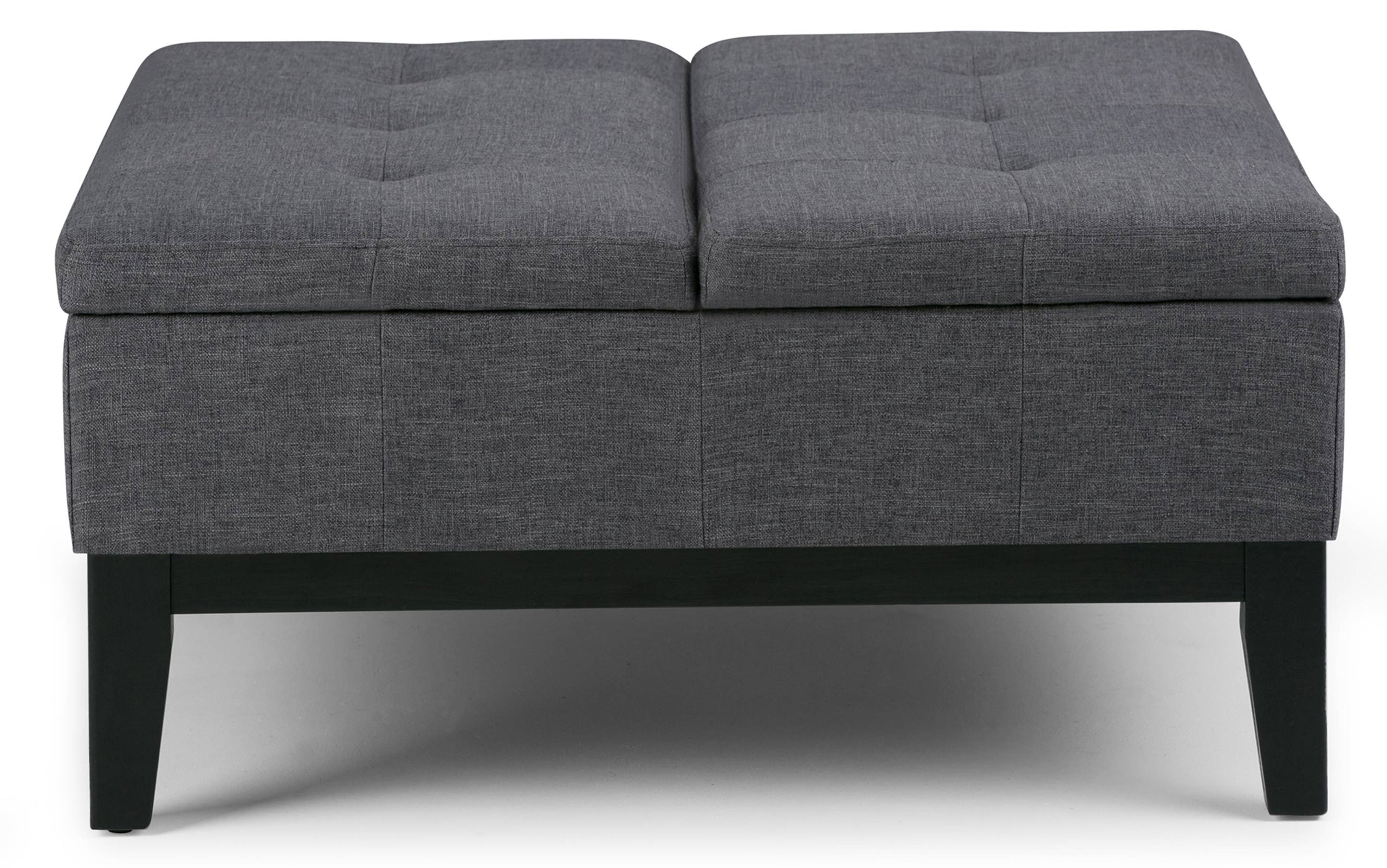 Slate Grey Linen Style Fabric | Dover Square Vegan Leather Coffee Table Storage Ottoman