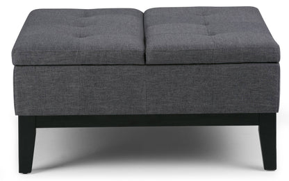 Slate Grey Linen Style Fabric | Dover Square Vegan Leather Coffee Table Storage Ottoman