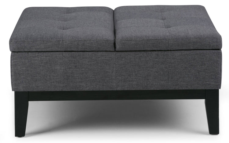 Slate Grey Linen Style Fabric | Dover Square Vegan Leather Coffee Table Storage Ottoman