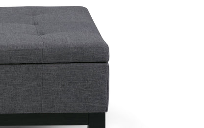 Slate Grey Linen Style Fabric | Dover Square Vegan Leather Coffee Table Storage Ottoman