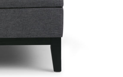 Slate Grey Linen Style Fabric | Dover Square Vegan Leather Coffee Table Storage Ottoman