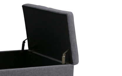 Slate Grey Linen Style Fabric | Dover Square Vegan Leather Coffee Table Storage Ottoman
