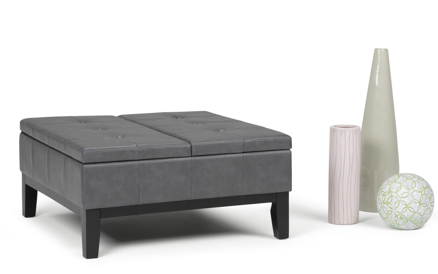 Stone Grey Vegan Leather | Dover Square Vegan Leather Coffee Table Storage Ottoman