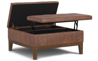 Dover Lift Top Coffee Table Storage Ottoman in Distressed Vegan Leather