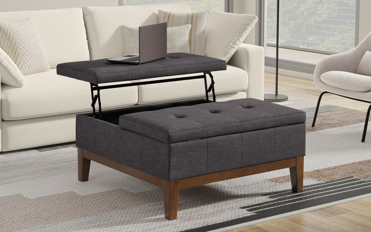 Slate Grey Linen Style Fabric | Dover Lift Top Coffee Table Storage Ottoman