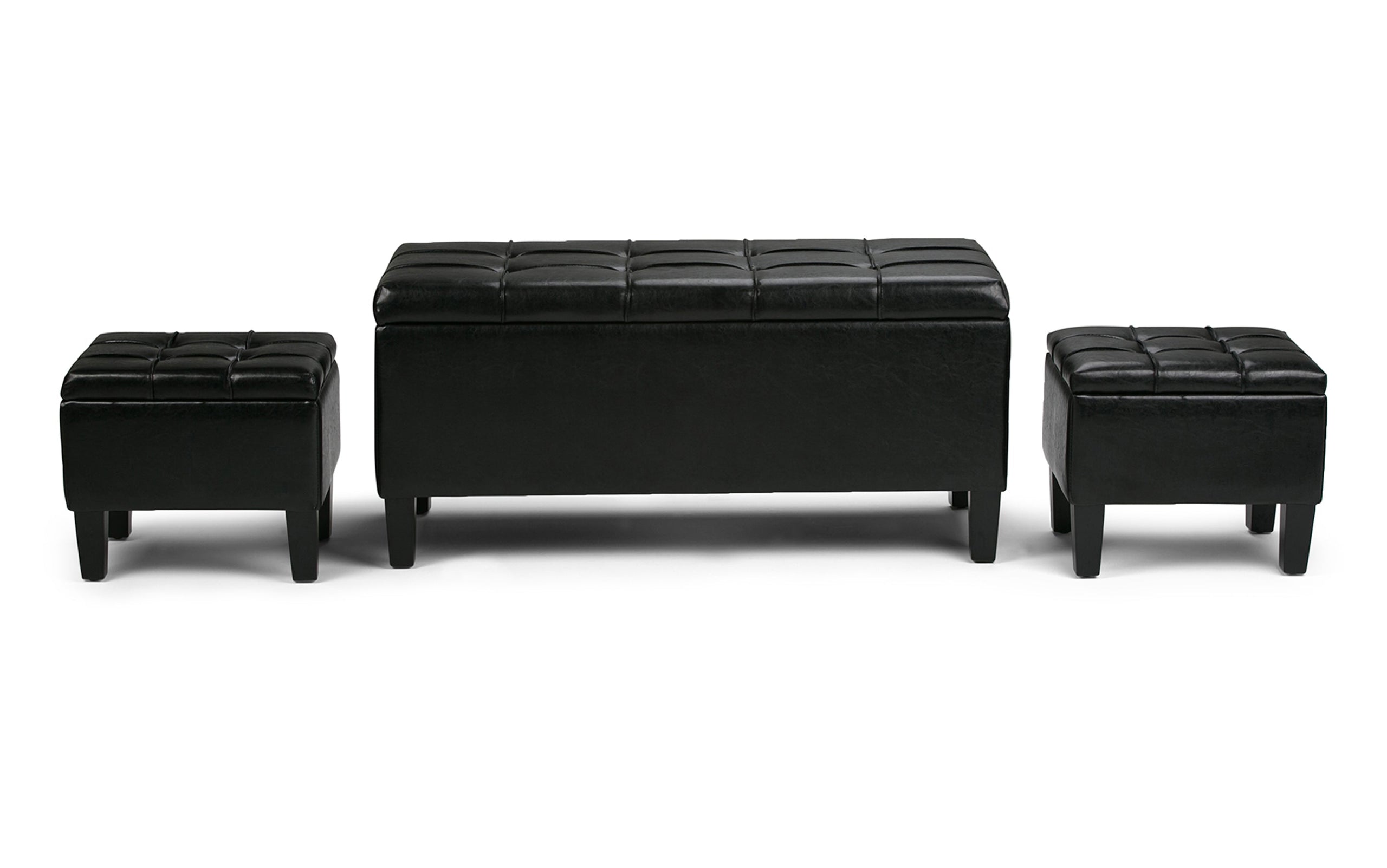 Midnight Black Vegan Leather | Dover 3 piece Vegan Leather Storage Ottoman