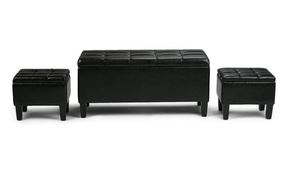 Midnight Black Vegan Leather | Dover 3 piece Vegan Leather Storage Ottoman