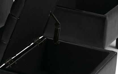 Midnight Black Vegan Leather | Dover 3 piece Vegan Leather Storage Ottoman