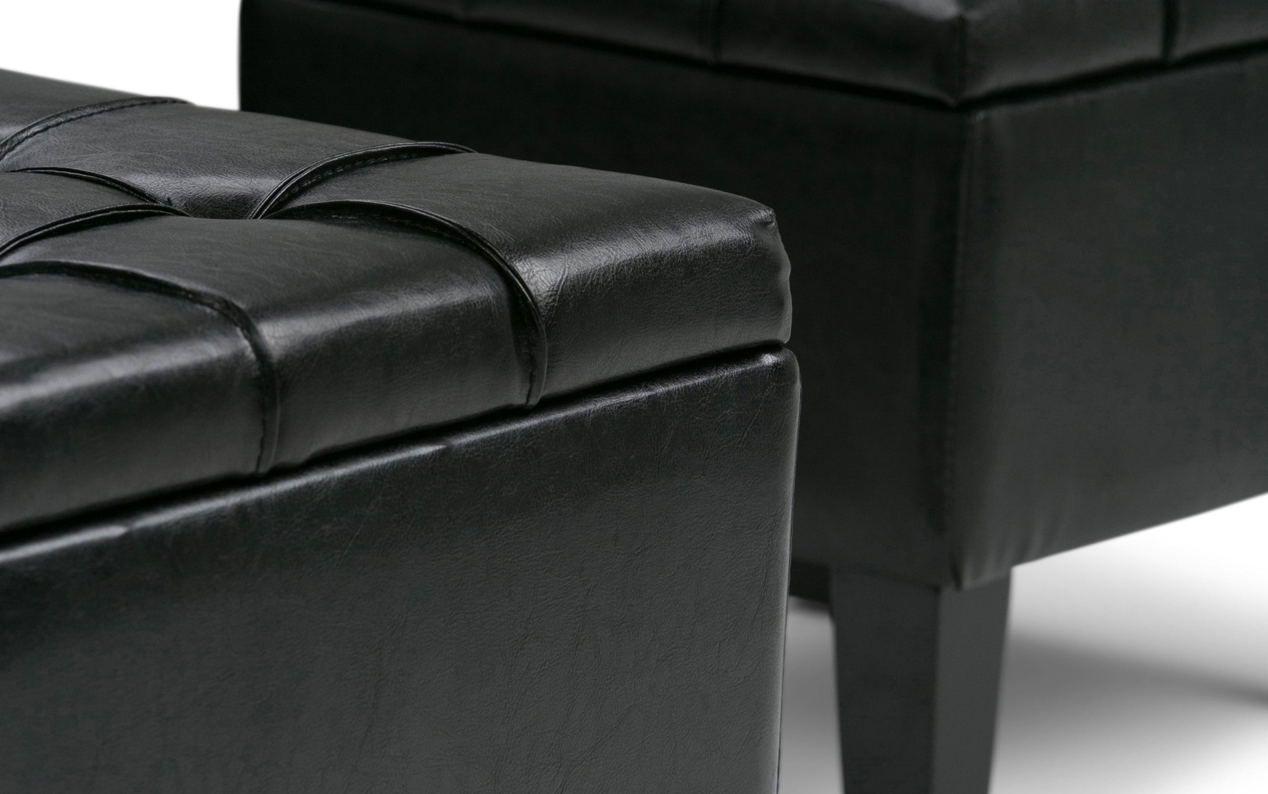 Midnight Black Vegan Leather | Dover 3 piece Vegan Leather Storage Ottoman