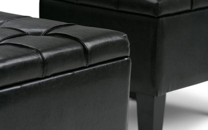 Midnight Black Vegan Leather | Dover 3 piece Vegan Leather Storage Ottoman