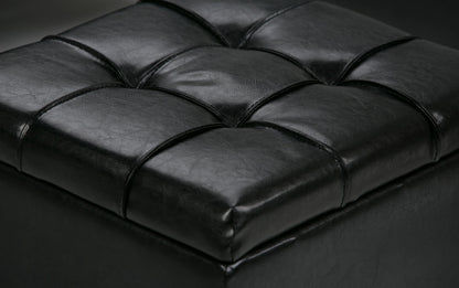 Midnight Black Vegan Leather | Dover 3 piece Vegan Leather Storage Ottoman