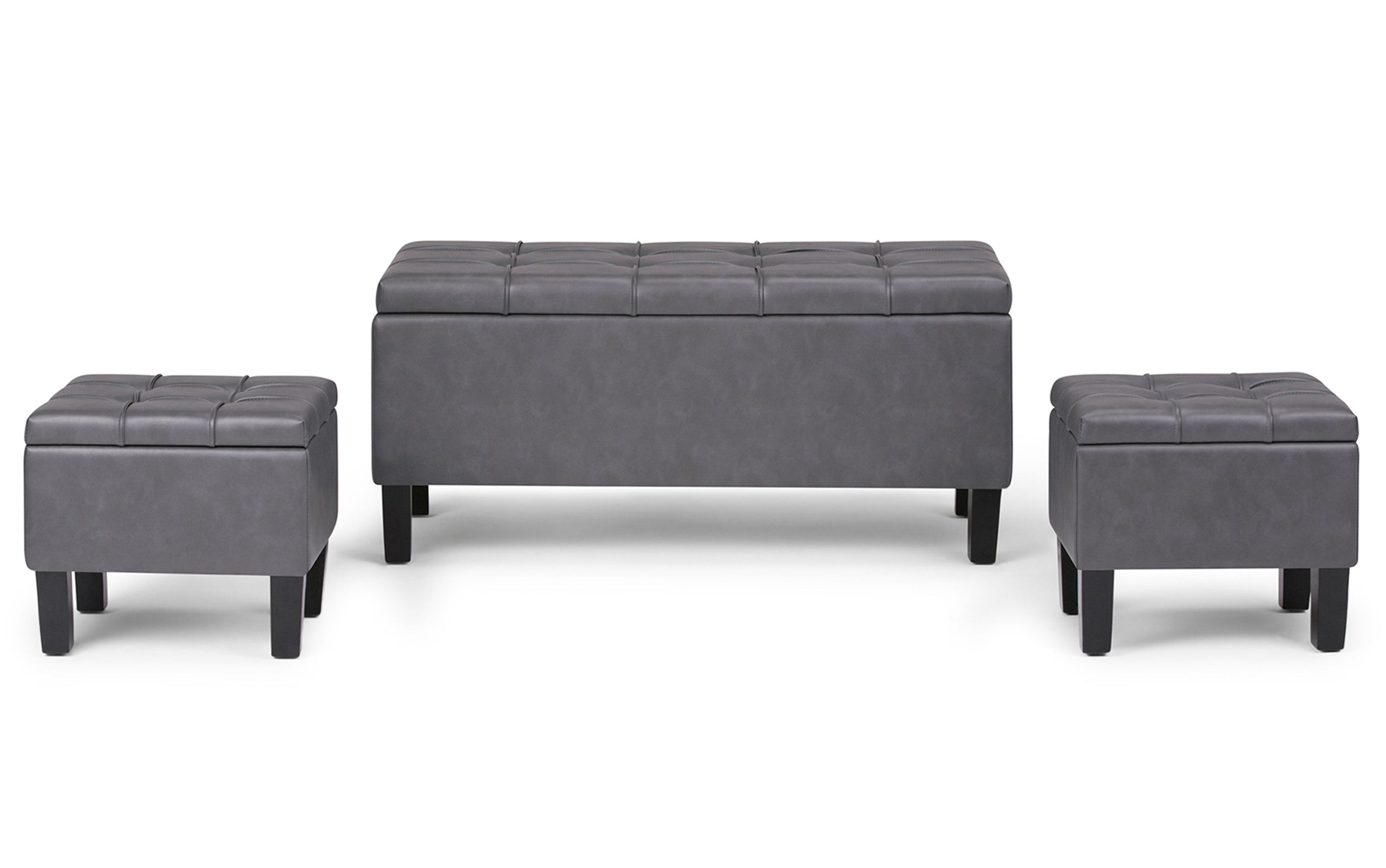 Stone Grey Vegan Leather | Dover 3 piece Vegan Leather Storage Ottoman