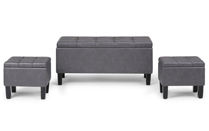 Stone Grey Vegan Leather | Dover 3 piece Vegan Leather Storage Ottoman