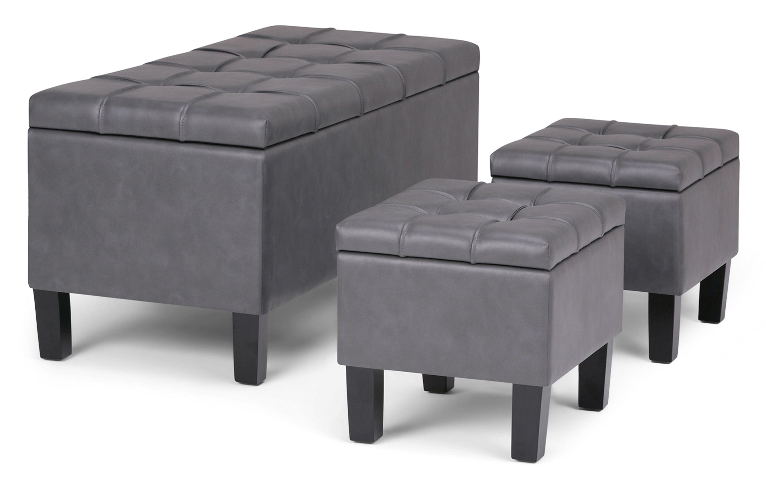 Stone Grey Vegan Leather | Dover 3 piece Vegan Leather Storage Ottoman