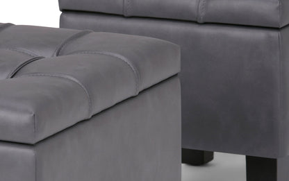 Stone Grey Vegan Leather | Dover 3 piece Vegan Leather Storage Ottoman