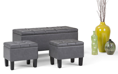 Stone Grey Vegan Leather | Dover 3 piece Vegan Leather Storage Ottoman
