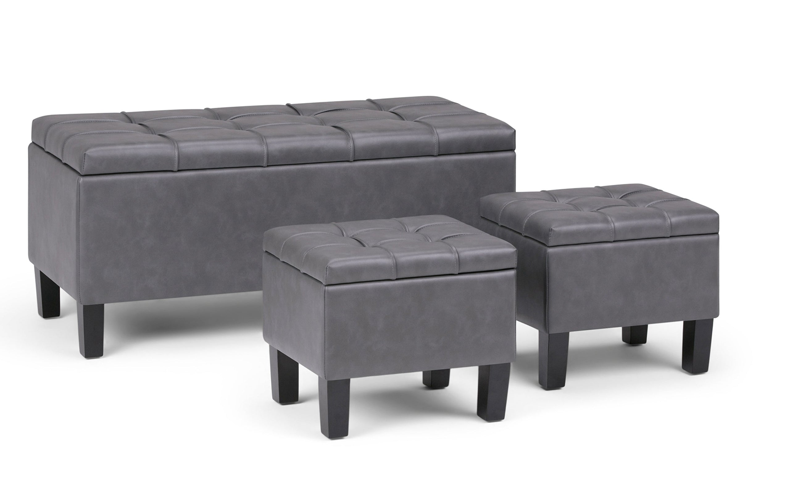 Stone Grey Vegan Leather | Dover 3 piece Vegan Leather Storage Ottoman