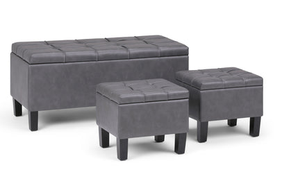 Stone Grey Vegan Leather | Dover 3 piece Vegan Leather Storage Ottoman
